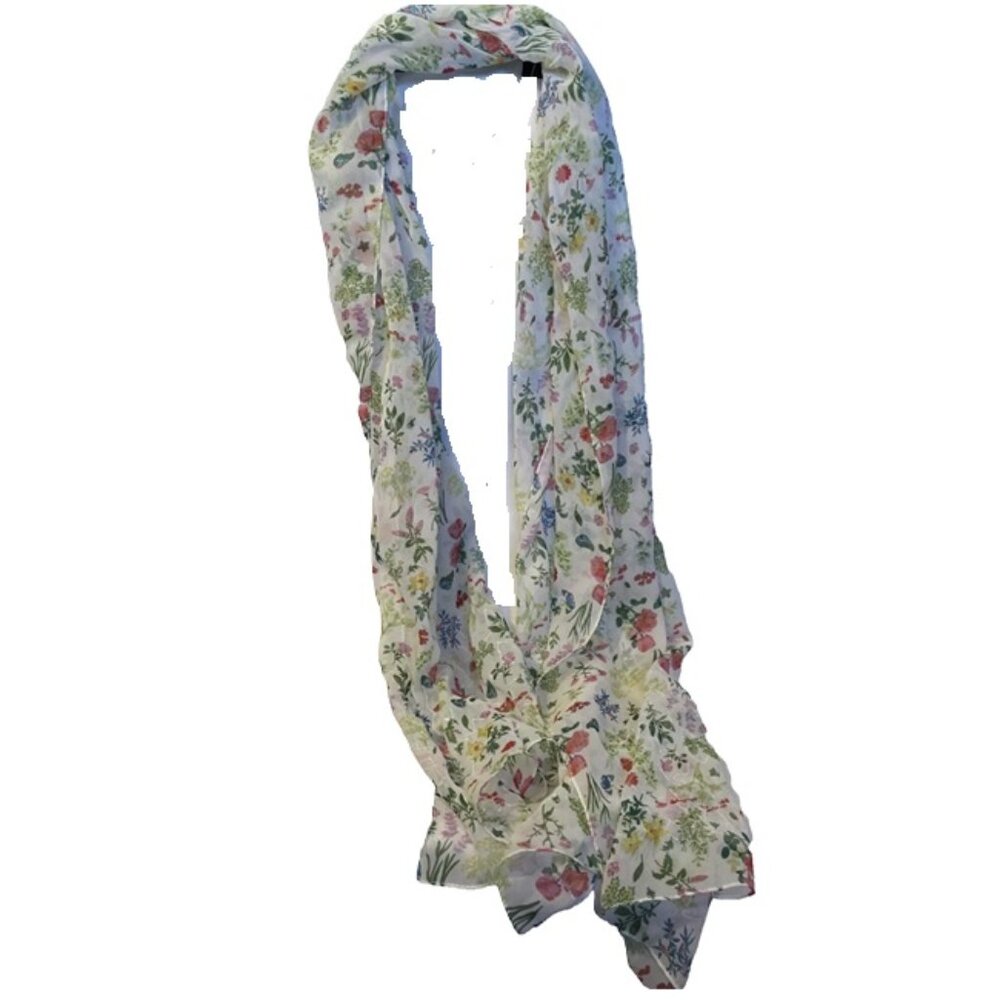 NWT Christopher & Banks Floral Scarf Rectangle 72 x 20 Sequins Lightweight Polye